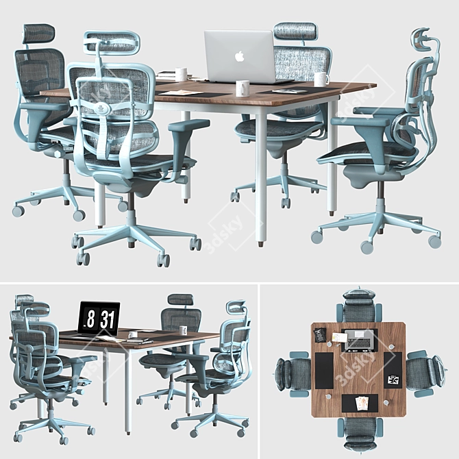 Sleek Conference Table Set 3D model image 1