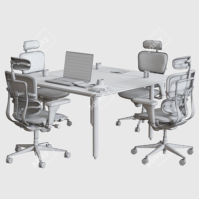Sleek Conference Table Set 3D model image 4