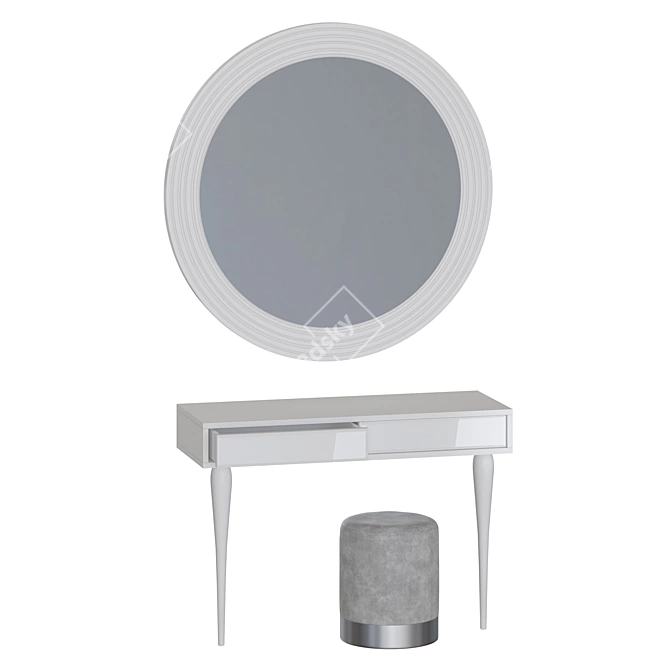 Cloud Vanity Set: Dressing Table, Mirror & Pouf 3D model image 2