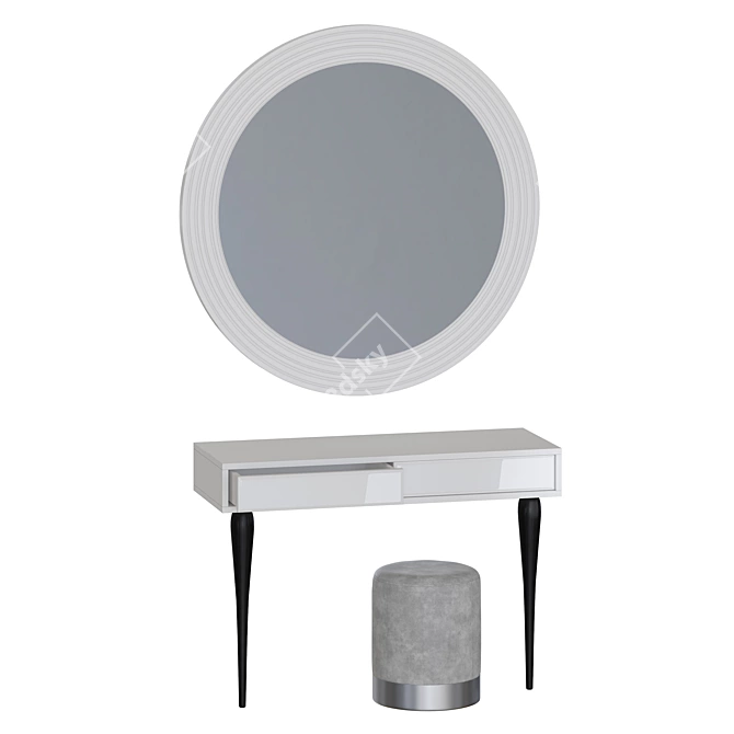 Cloud Vanity Set: Dressing Table, Mirror & Pouf 3D model image 3