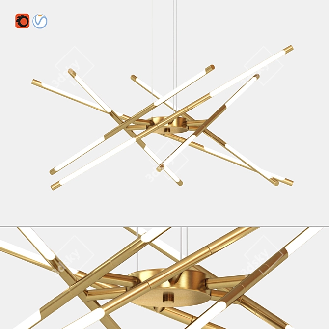Sputnik Gold Chandelier - Sleek and Stylish Lighting 3D model image 6