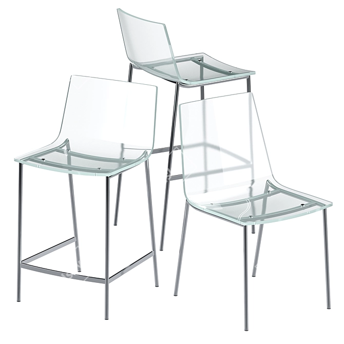 Sleek Clear Acrylic Chair & Stool 3D model image 1