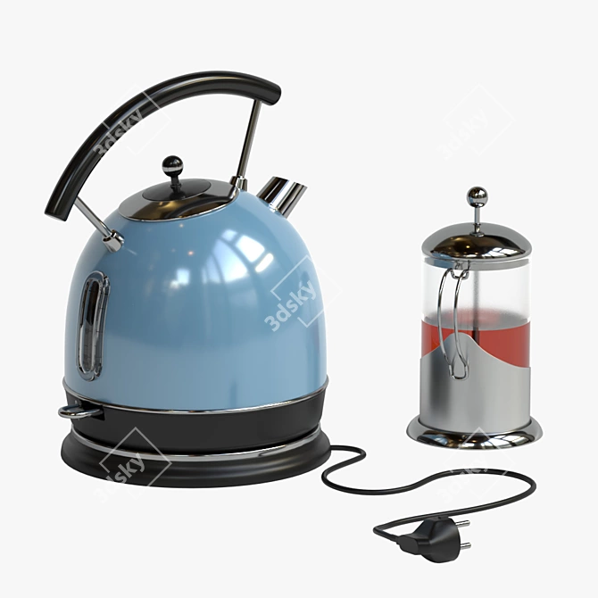 Elegant Electric Kettle Set: KITFORT & French Press 3D model image 9