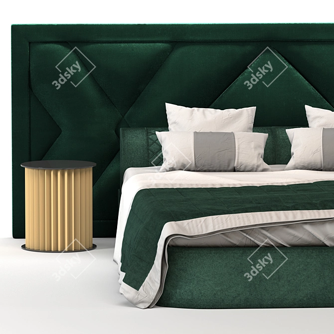 Modern Upholstered Headboard Bed 3D model image 4