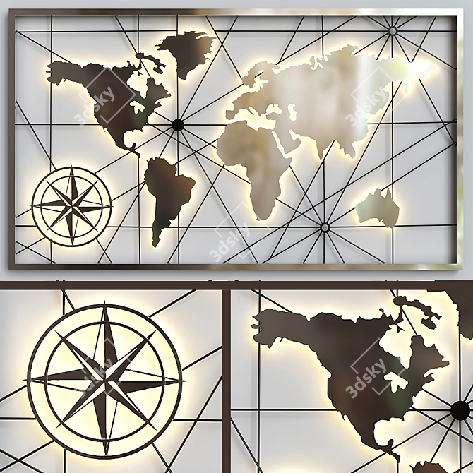 Vintage World Map Wall Decor 3D model image 2