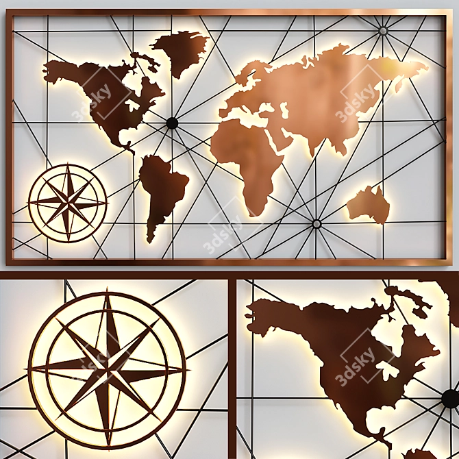 Vintage World Map Wall Decor 3D model image 3