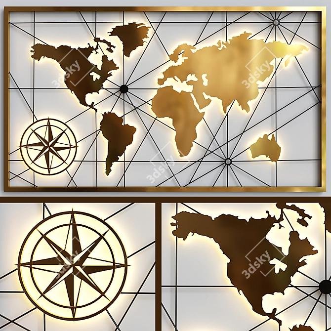 Vintage World Map Wall Decor 3D model image 4