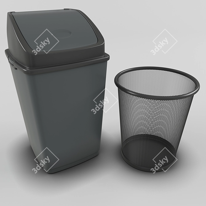 Stylish Trash Bin Set & Crumpled Paper 3D model image 3