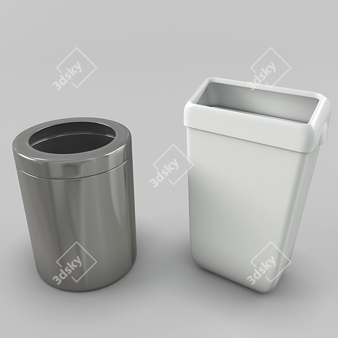 Stylish Trash Bin Set & Crumpled Paper 3D model image 4