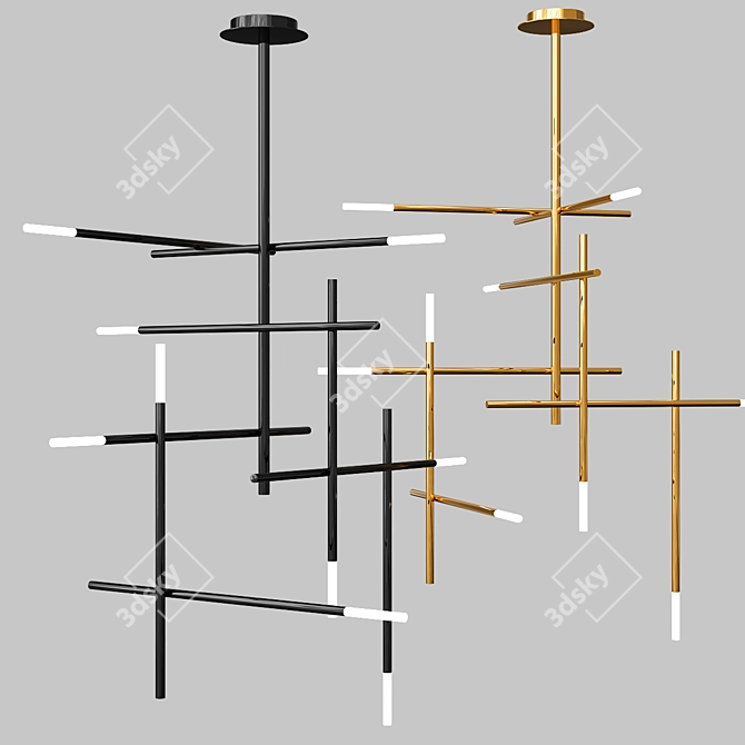 Modern Nickel Chandelier with Dimmer - Kitami 3D model image 1
