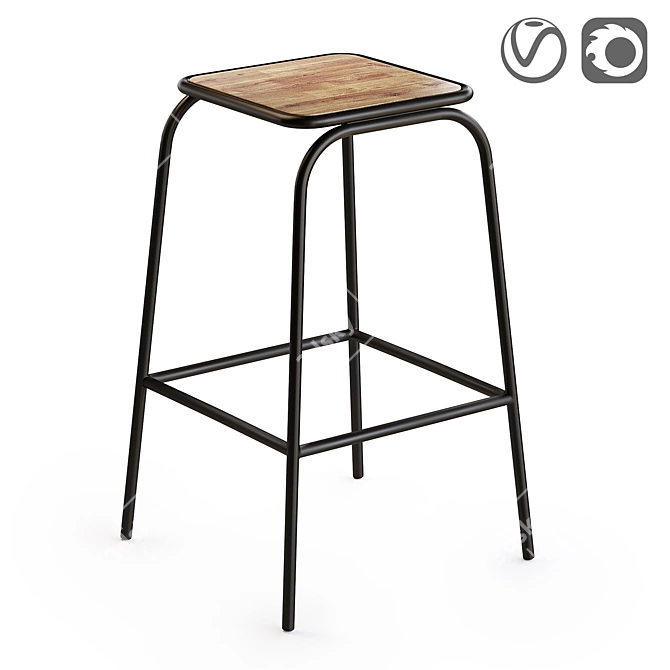 Retro Black Hiba Bar Stools 3D model image 1