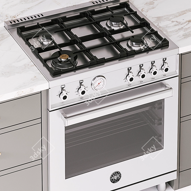 Greenwich Village Gray Kitchen: Bertazzoni Gas Range, Ventilation Hood & Waterworks Fixtures 3D model image 2