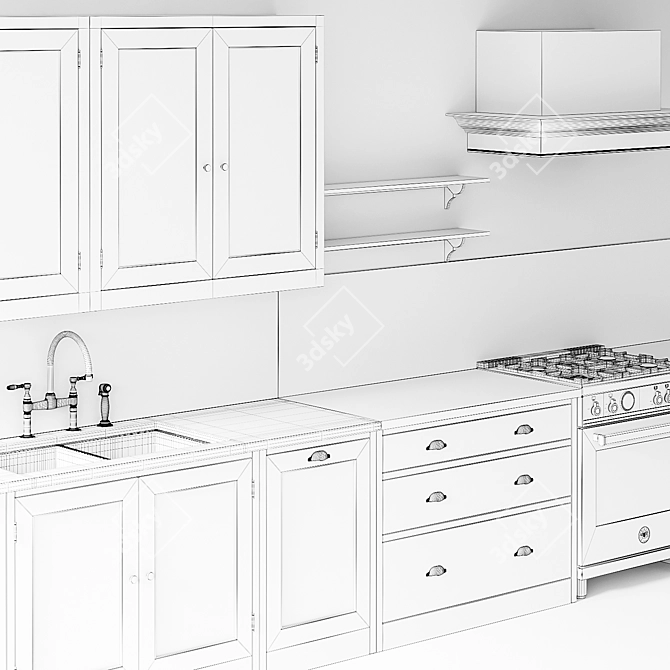 Greenwich Village Gray Kitchen: Bertazzoni Gas Range, Ventilation Hood & Waterworks Fixtures 3D model image 5