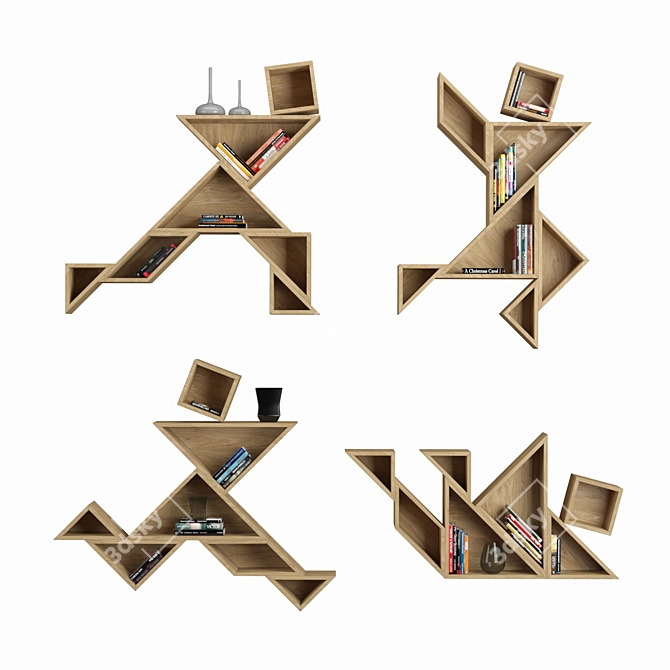 Modern Modular Bookcase Set 3D model image 1