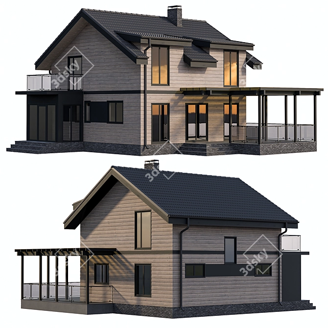 Modern Countryside Retreat with Spacious Terrace 3D model image 2