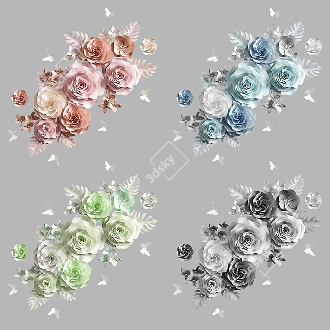 Paper Flower Composition: Vibrant & Versatile Floral Decor 3D model image 3