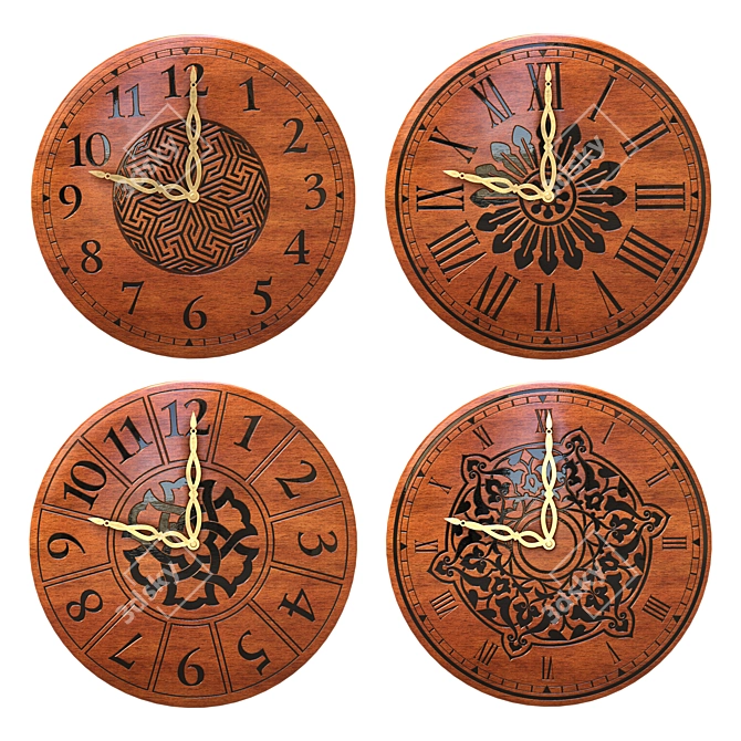 Elegant Wooden Clock Collection 3D model image 1