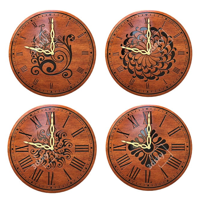 Elegant Wooden Clock Collection 3D model image 2