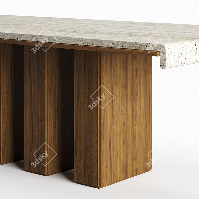 Travertine Draped Wood Dining Table 3D model image 4