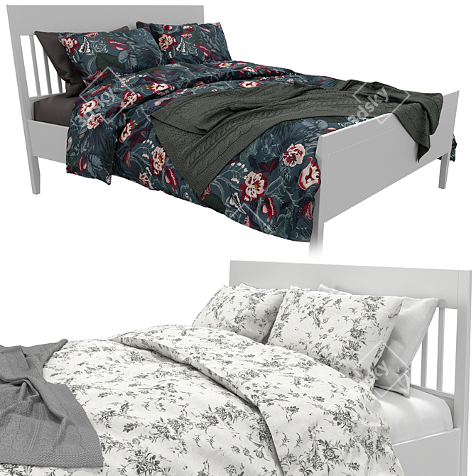Sleek White Bed Frame | IDANAS IDANES IKEA 3D model image 1