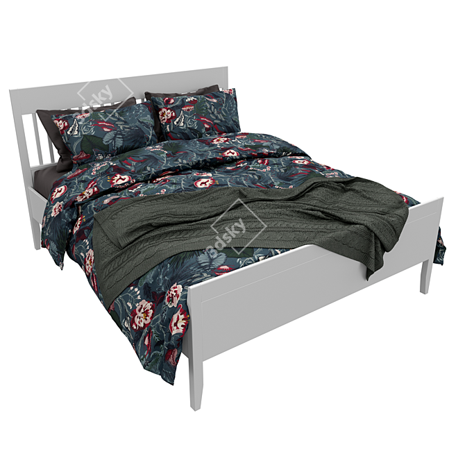 Sleek White Bed Frame | IDANAS IDANES IKEA 3D model image 2