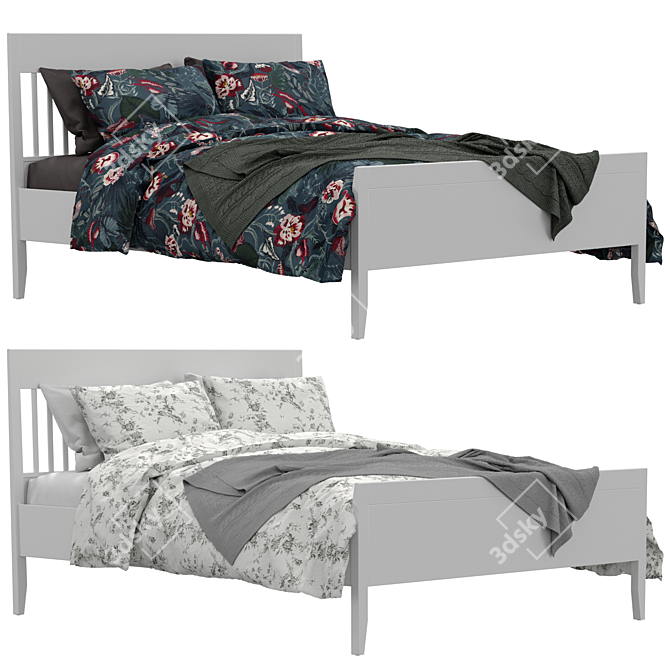 Sleek White Bed Frame | IDANAS IDANES IKEA 3D model image 6