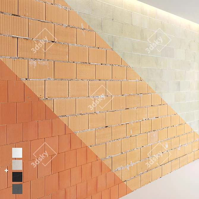 High-Quality Block Wall Set 3D model image 1