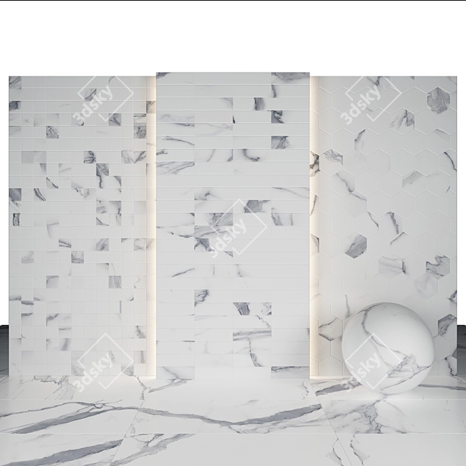Statuario White Marble: 10 Texture Slabs & Tiles 3D model image 3