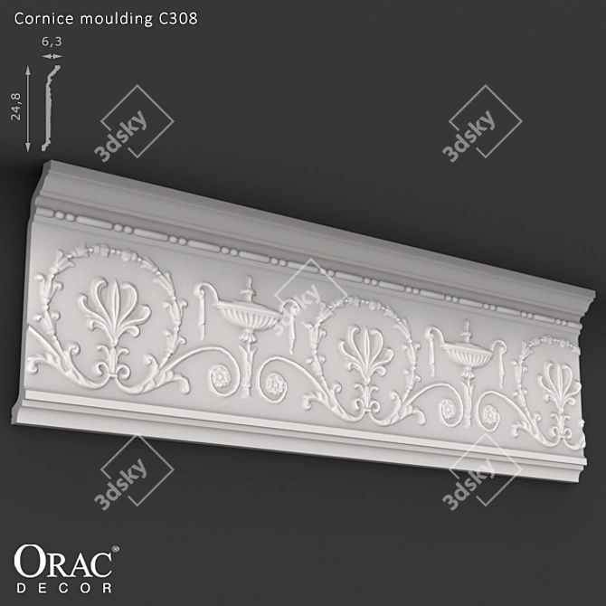 Classic Cornice C308 - Unique Decor for Your Space 3D model image 1