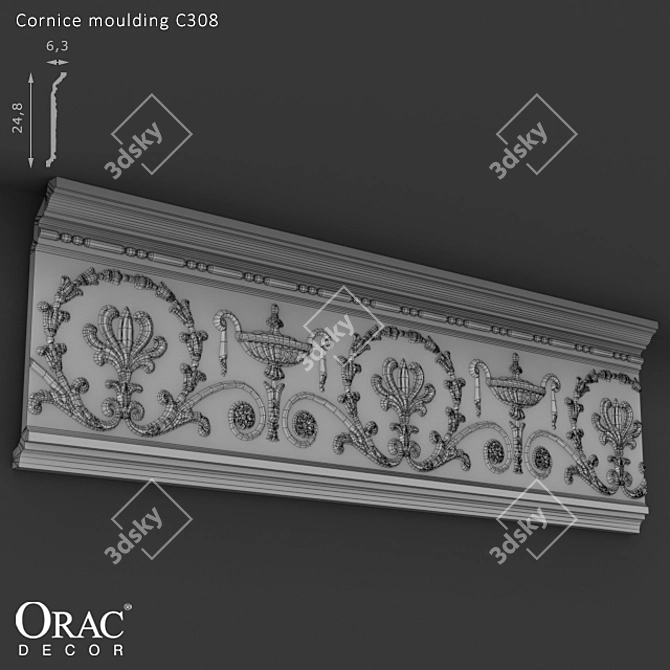 Classic Cornice C308 - Unique Decor for Your Space 3D model image 2