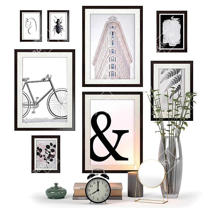 IKEA Decor Set: Clock, Frame, Vase, Candle & Mirror 3D model image 1