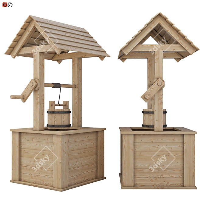 Rustic Wood Garden Well 3D model image 1