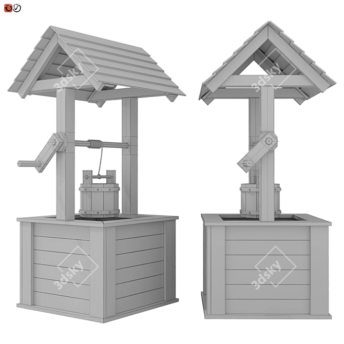 Rustic Wood Garden Well 3D model image 2