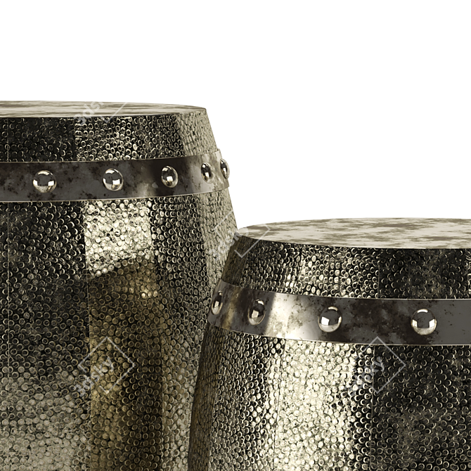 Antique Silver Hammered Drum Stool Set 3D model image 3