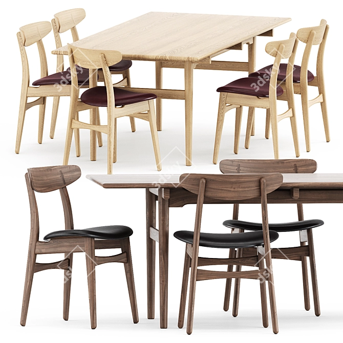 Scandinavian Design Set: CH327 Dining Table & CH30P Chair 3D model image 1