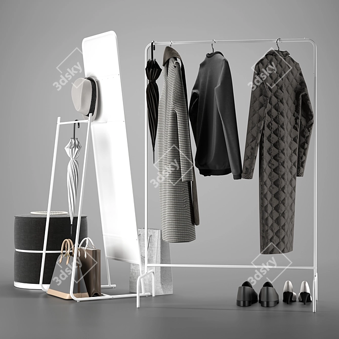 Modern Entryway Set: Mirror, Clothes Rack, Ottoman | Ikea 3D model image 2
