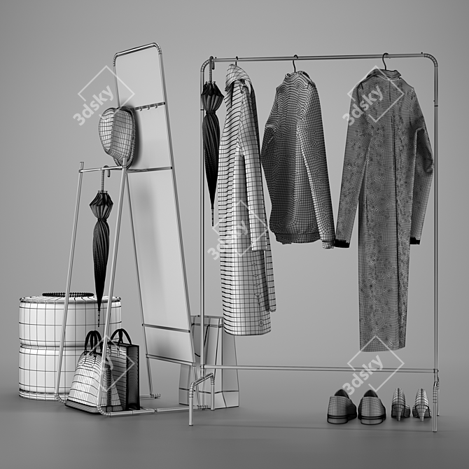 Modern Entryway Set: Mirror, Clothes Rack, Ottoman | Ikea 3D model image 11