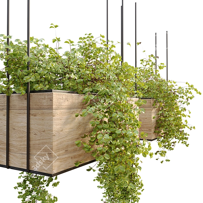 Natural Wood Hanging Plant Holder 3D model image 2