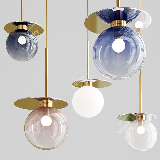 Stylish Glass and Metal Pendant Light 3D model image 1