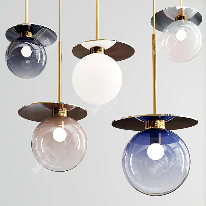 Stylish Glass and Metal Pendant Light 3D model image 2
