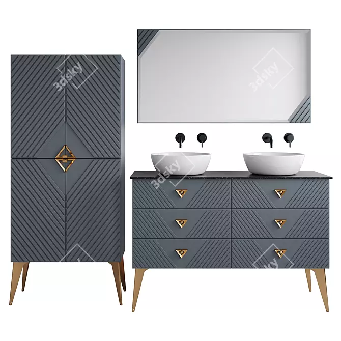 Modern Grey and White Bathroom Furniture Set 3D model image 1
