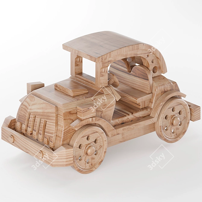 Vintage Wooden Toy Car 3D model image 1