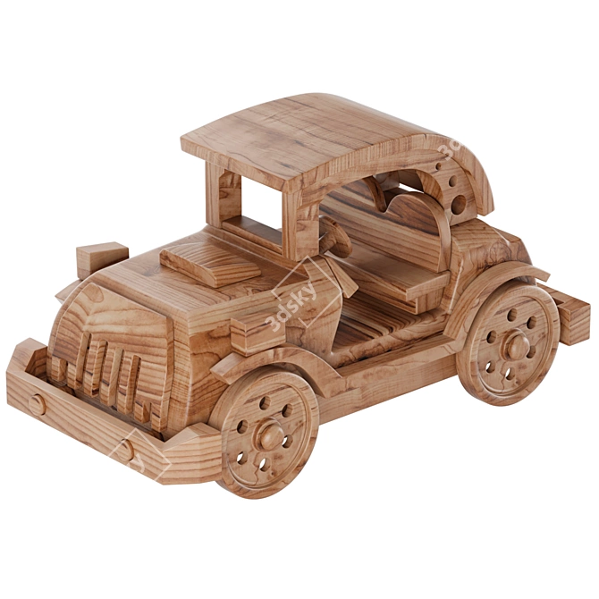 Vintage Wooden Toy Car 3D model image 4