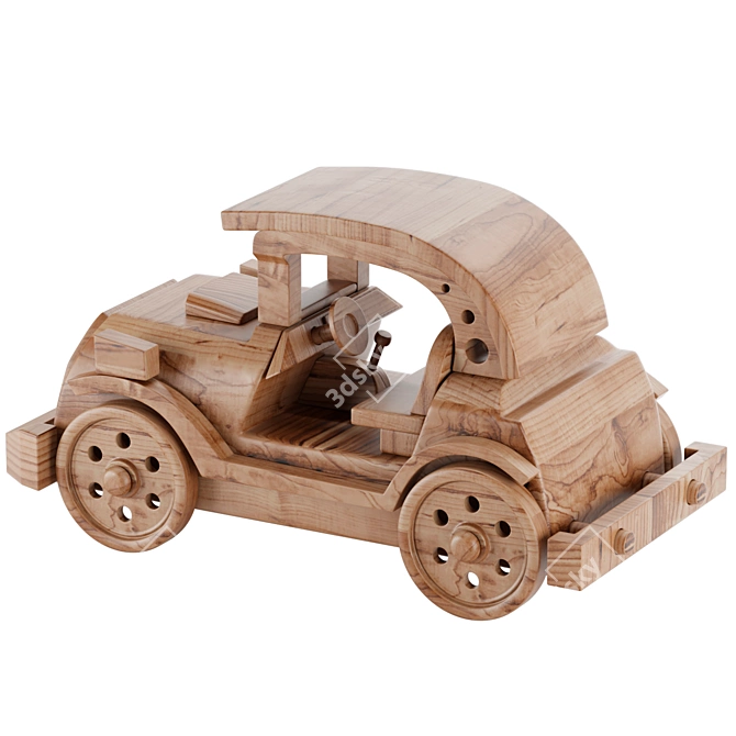 Vintage Wooden Toy Car 3D model image 6