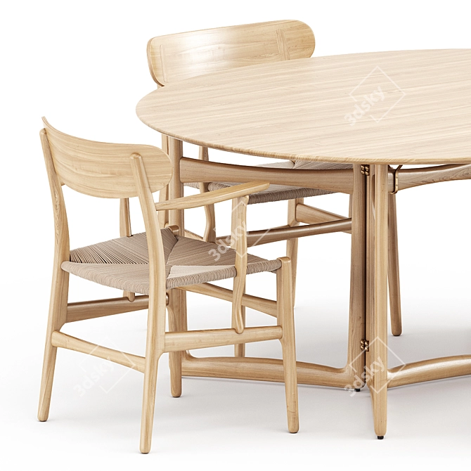Modern Scandinavian CH26 Chair & Drop Leaf HM6 Table 3D model image 2