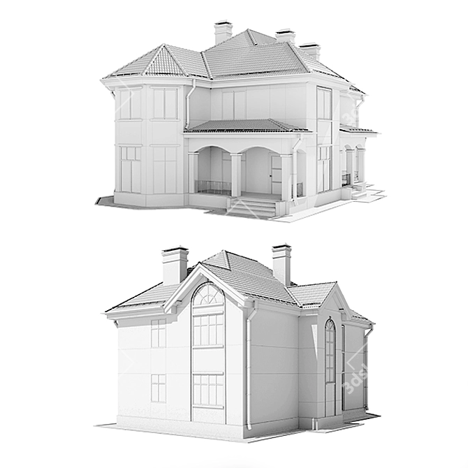 Modern Two-Story Cottage with Terrace 3D model image 7