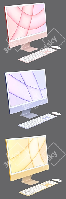 Apple iMac M1 24: Sleek Design with Magic Keyboard & Mouse 3D model image 5