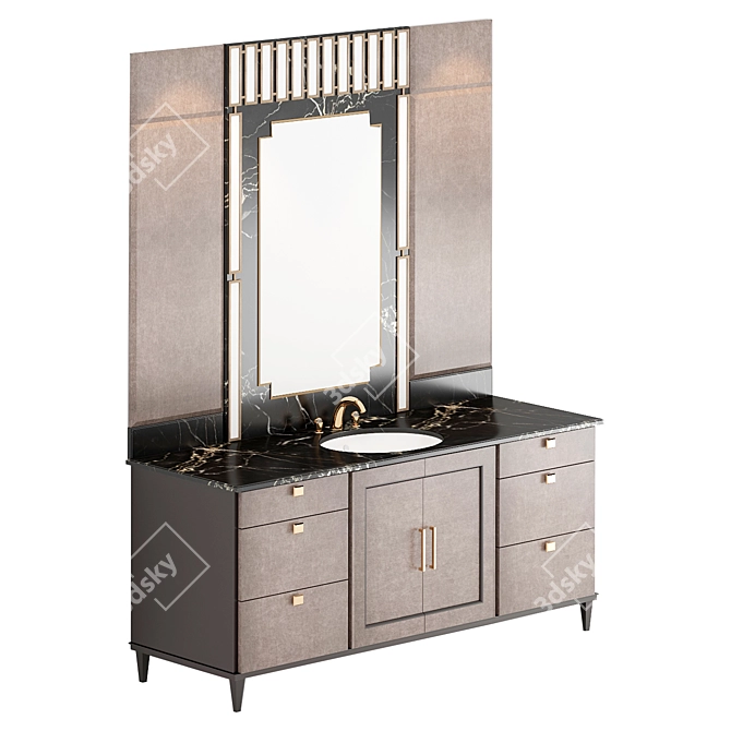 Elegant Brass-Trimmed Vanity 3D model image 3