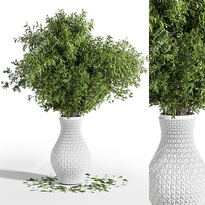 Green Branch Plants in Vase 3D model image 6