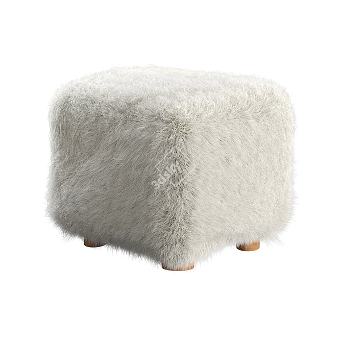 Luxurious Mongolian Sheepskin Ottoman 3D model image 1